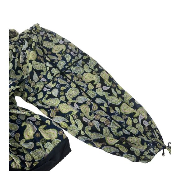 FREE PEOPLE Women SZ L Off-Shoulder Boho Paisley Print Bodysuit Top Long Sleeves - Picture 9 of 14